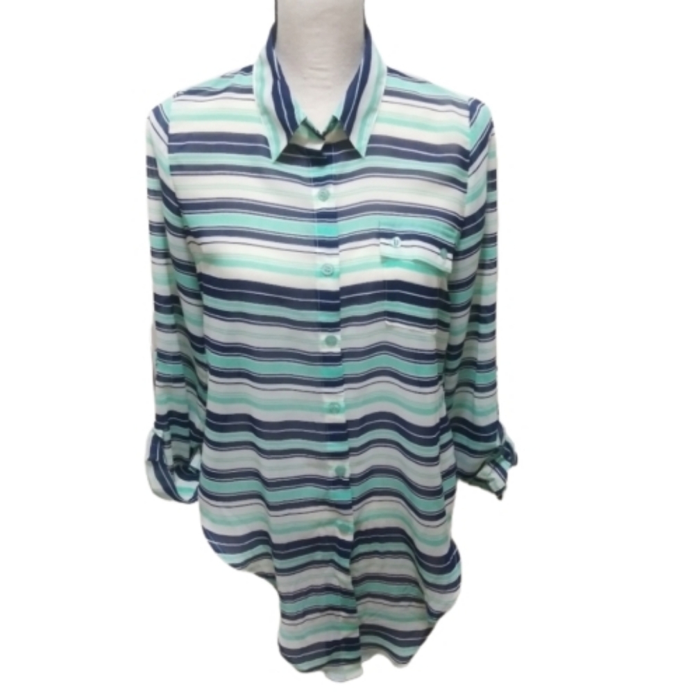 Mine Blue White Navy Stripped Blouse Medium